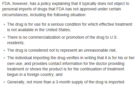 FDA Statement about Importing Unapproved Drugs into the USA